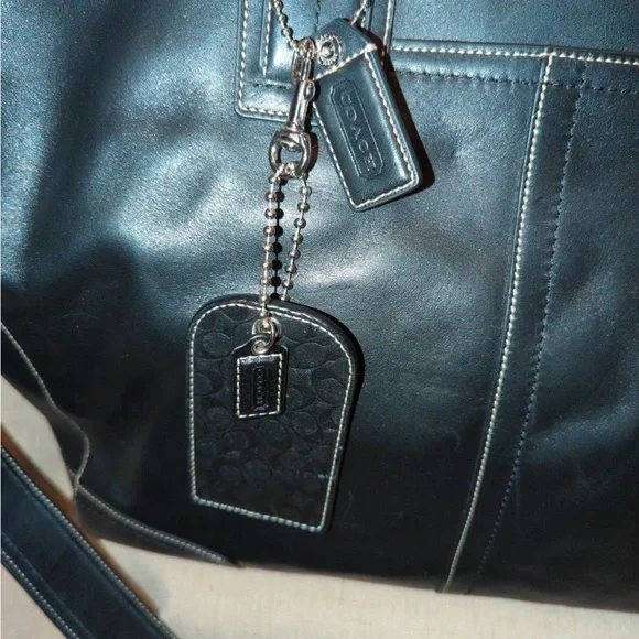 Coach Black Leather Laptop Briefcase with Design and Silver Accents - Picture 3 of 7